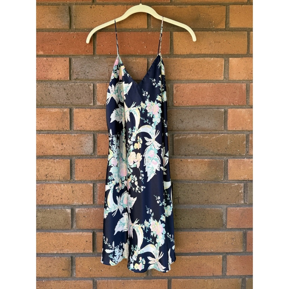 Saks Fifth Avenue Slip Dress Floral Nightgown VTG | Navy | Women's Size Medium